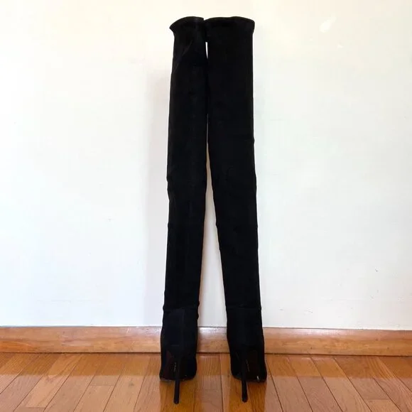 ZARA BLACK MICROSUEDE THIGH-HIGH BOOTS STILETTO HEELS 39 8 US - Picture 6 of 6